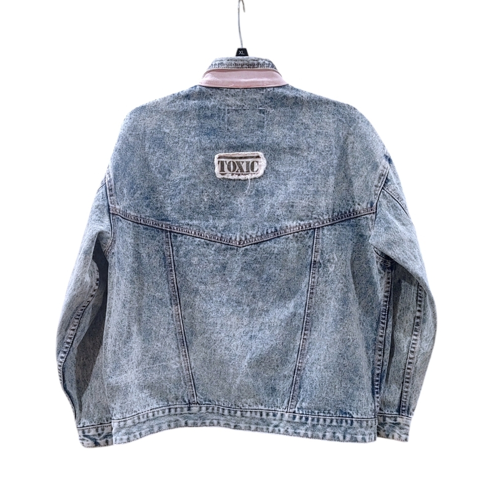 Vintage Taboo 1990s Acid Washed Denim Pink Thread Button Up Jacket Women Size XL - Picture 5 of 8